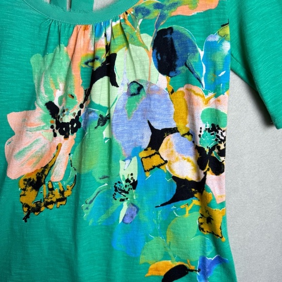 Anthropologie Akemi + Kin Green Floral Design Top Keyhole Tie Back Neck Size XS - Picture 11 of 11